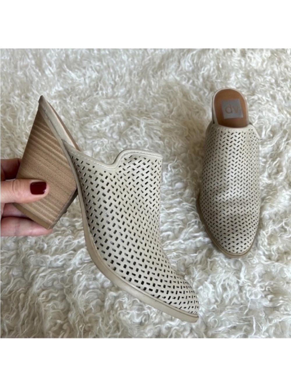 Dolce Vita Kenli Faux Leather Heeled Mules/Sandals/Shoes Sz 9 Gray Beige